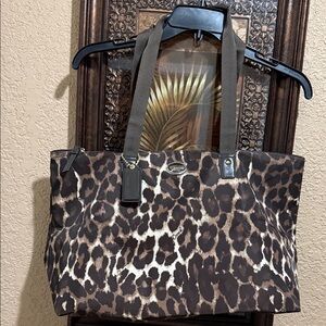 NWOT COACH Brown Leopard Print Getaway PACKABLE Travel Weekender Tote & Pouch.